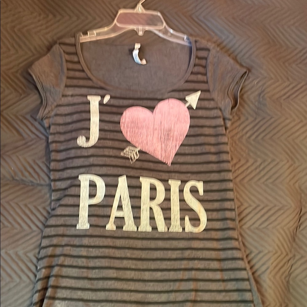 Striped Gray T-Shirt with Pink Heart